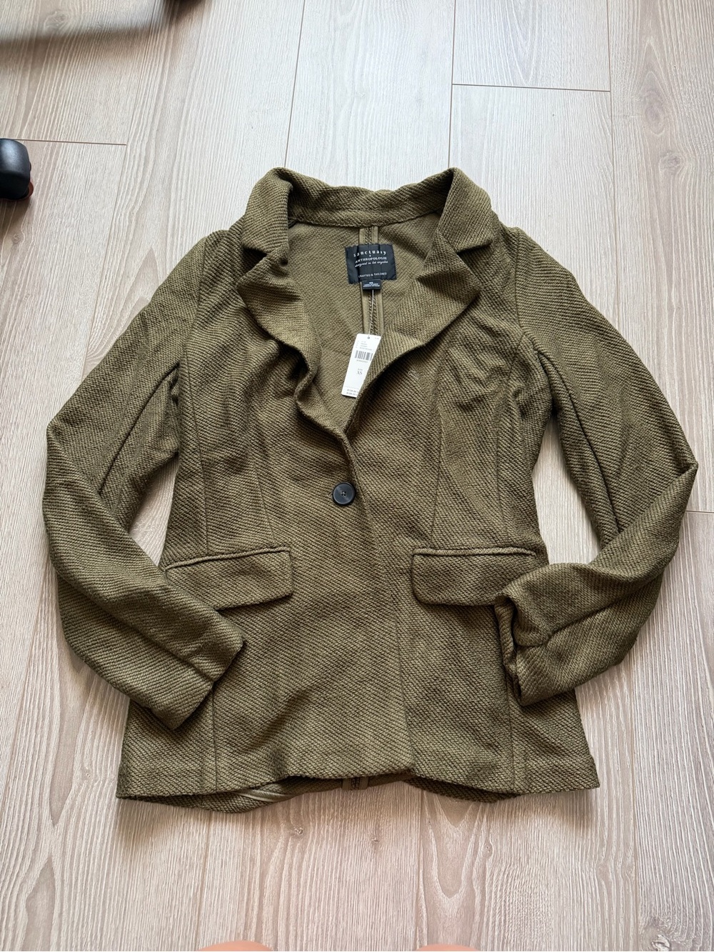Anthropologie x Sanctuary Bryce Knit Blazer relaxed tailored olive green layer - Picture 3 of 5